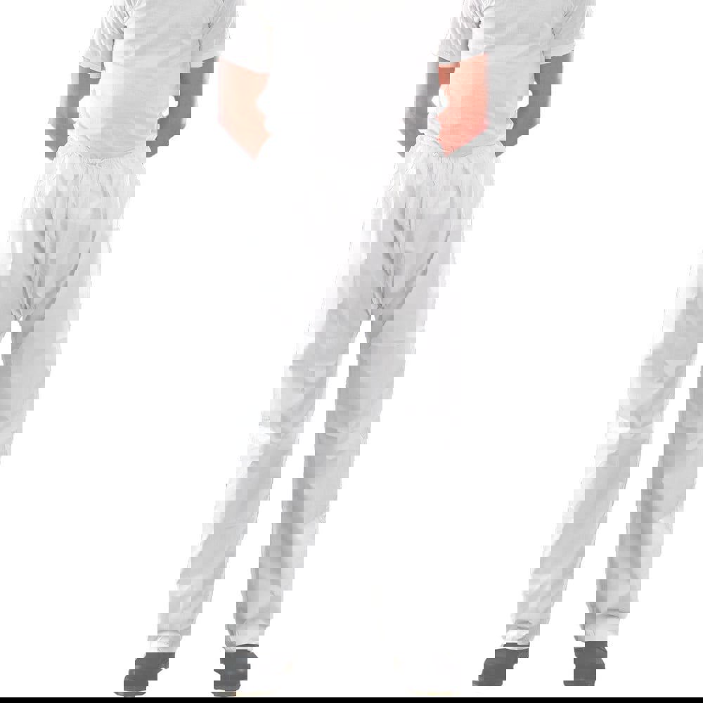 Disposable Pants; Protection Type: Low-Concentration Liquid Chemicals; Particulate Biological Hazards ; Size: 3X-Large ; Waist Size: 52 ; Color: White ; Material: Microporous Polyethylene Laminate Non-Woven ; Number Of Pockets: 0.000